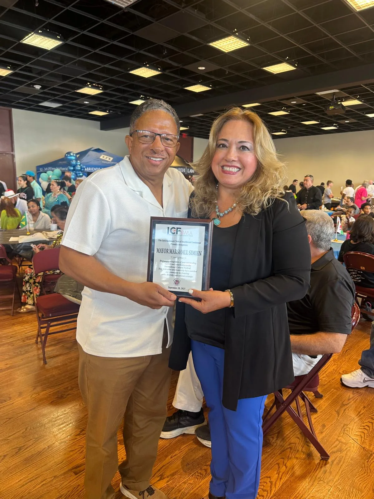 Mayor Marshall Simien Jr. and Ms. Dalia, President of the ICF